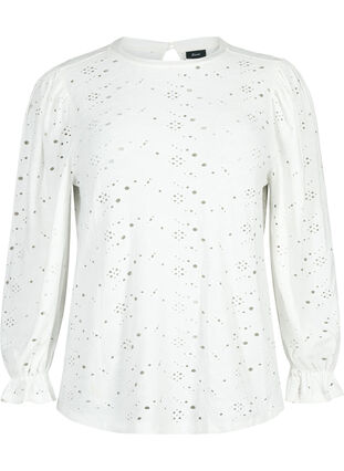 Pitkähihainen reikäkuvioitu pusero, Bright White, Packshot image number 0