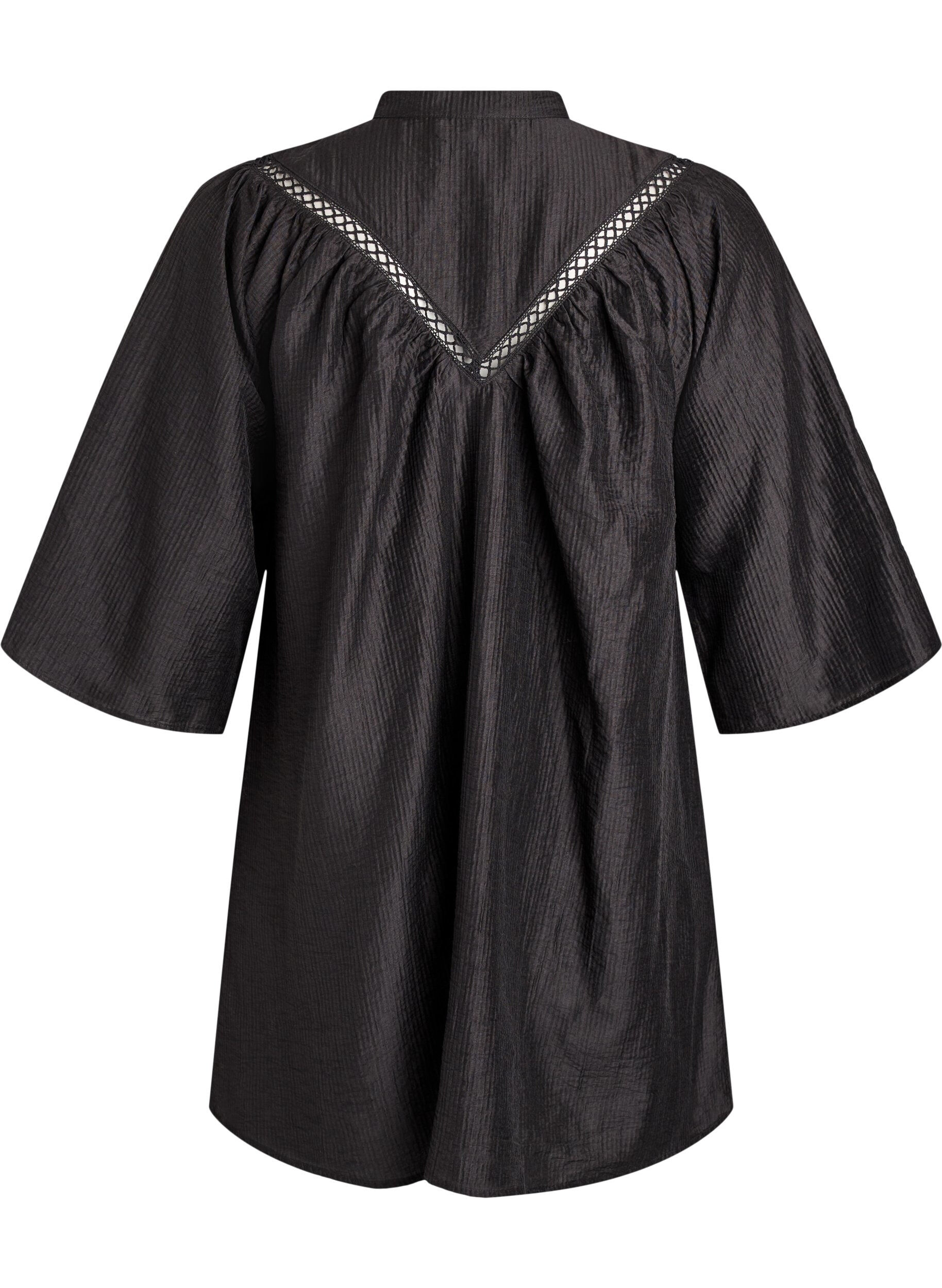Zizzi Tunika virkkausyksityiskohdilla ja raitatekstuurilla, Musta, Packshot image number 1