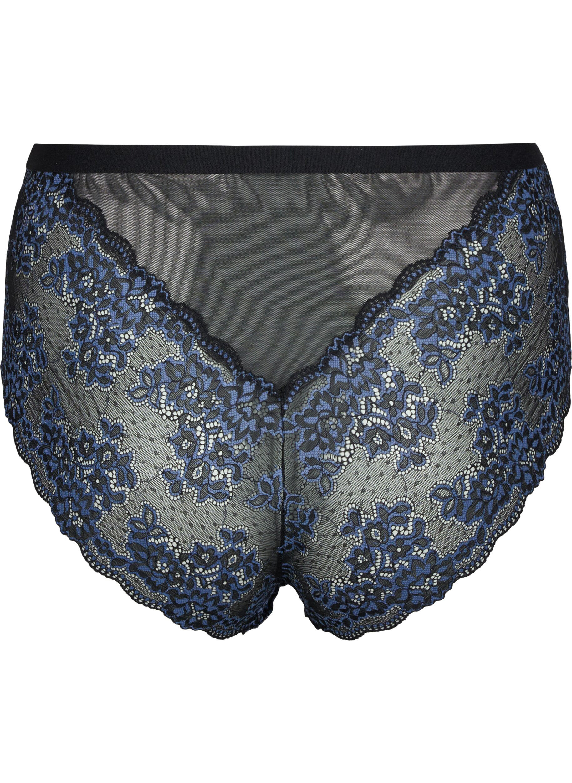 Zizzi Pitsialushousut korkealla vy&ouml;t&auml;r&ouml;ll&auml;, Black w. blue lace, Packshot image number 1