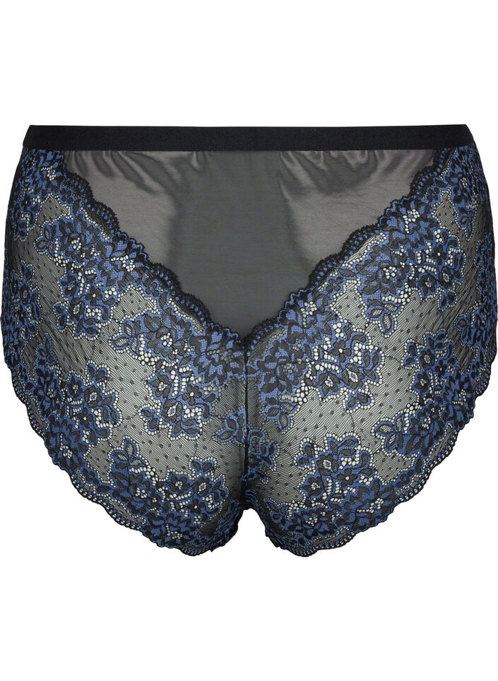 Pitsialushousut korkealla vyötäröllä, Black w. blue lace, Packshot image number 1