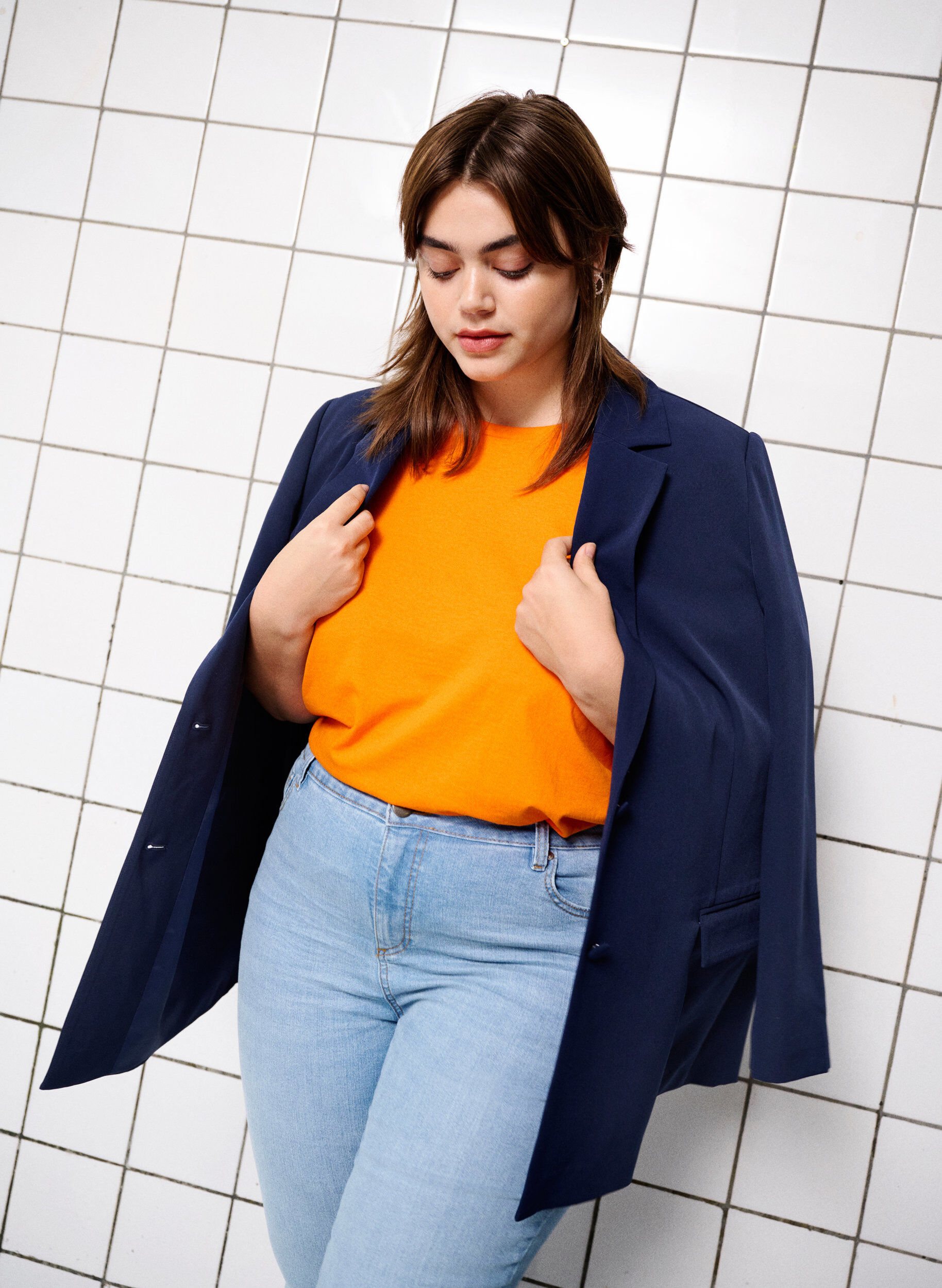 Zizzi Klassinen bleiseri napituksella, Navy Blazer, Image image number 0