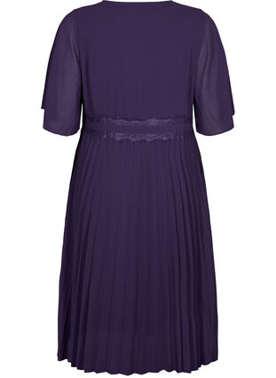 Pliseerattu mekko lyhyillä hihoilla, Purple Velvet, Packshot image number 1