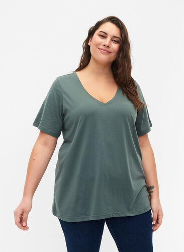 FLASH - T-paita v-pääntiellä, Balsam Green, Model image number 0