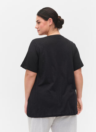 Puuvillainen t-paita lyhyillä hihoilla, Black, Model image number 1