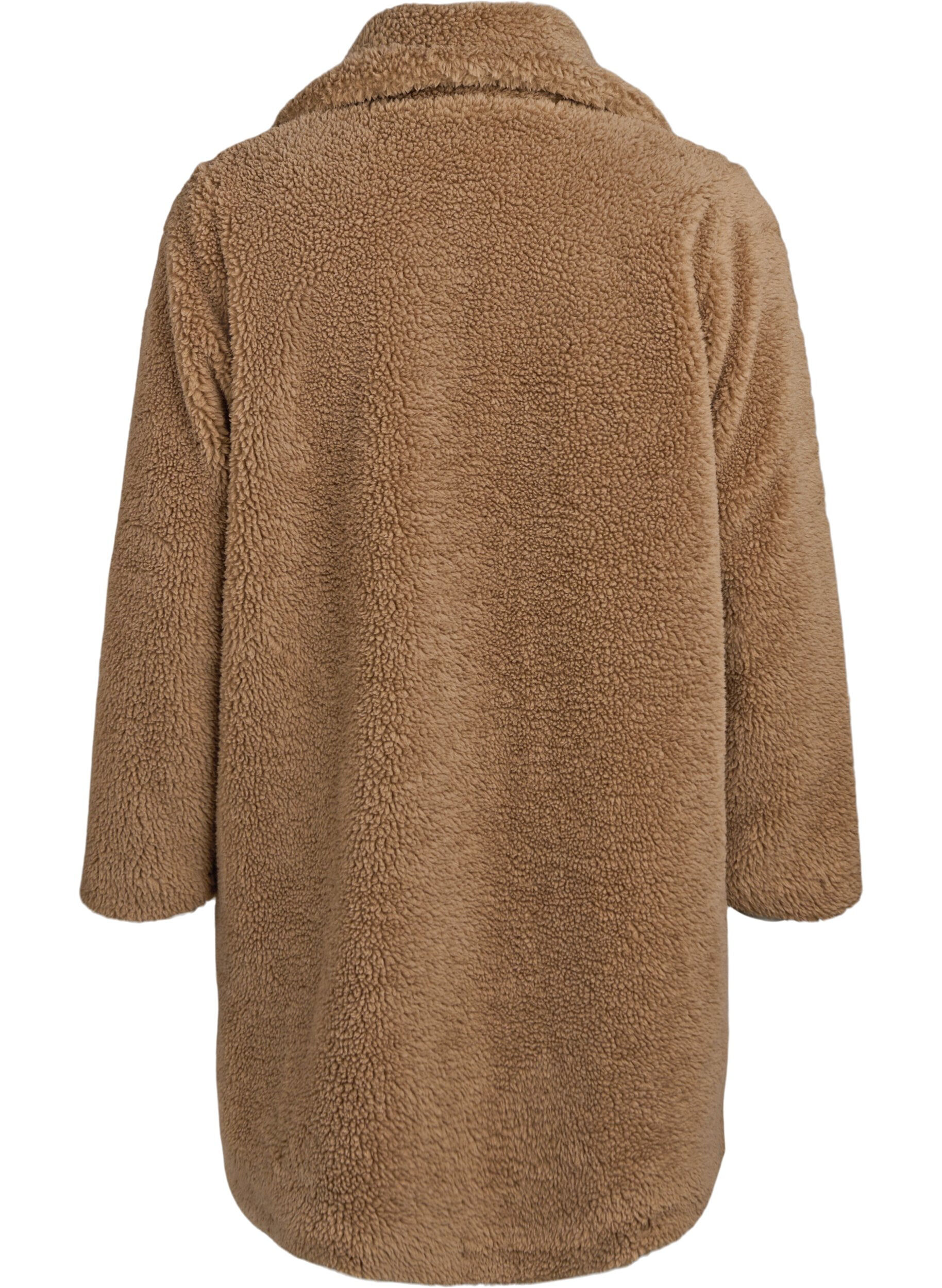 Zizzi Pehme&auml; teddy-takki napeilla ja kauluksella, Ruskea, Packshot image number 1