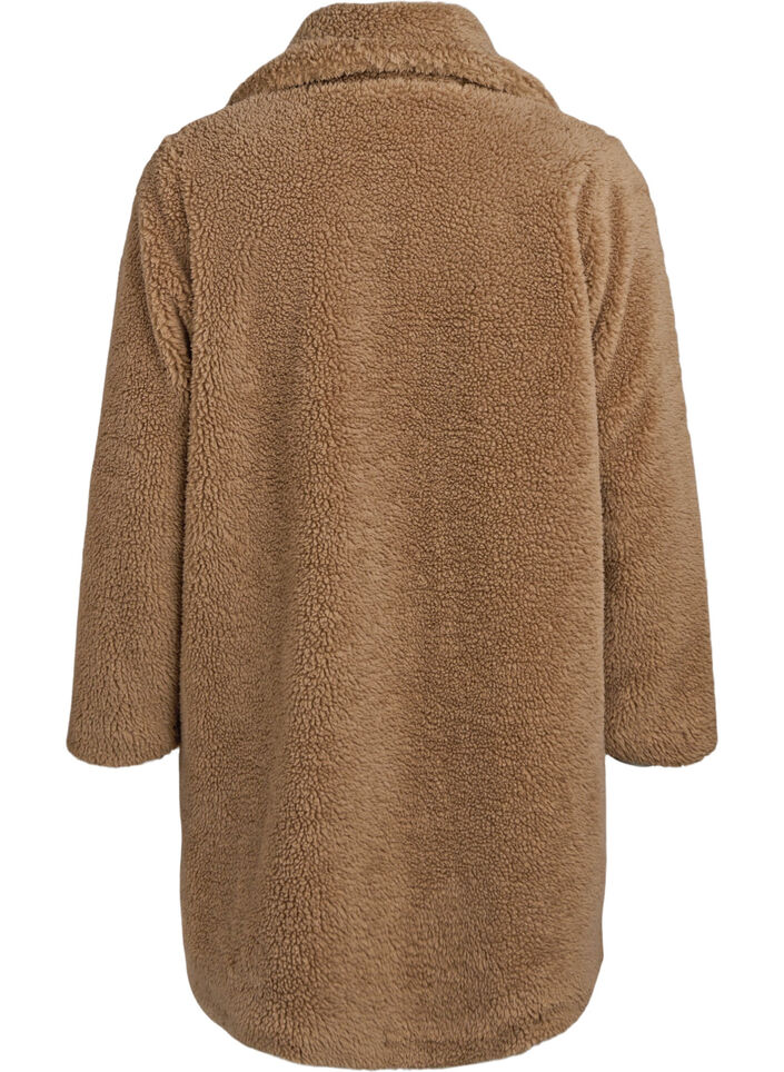 Pehmeä teddy-takki napeilla ja kauluksella, Ruskea, Packshot