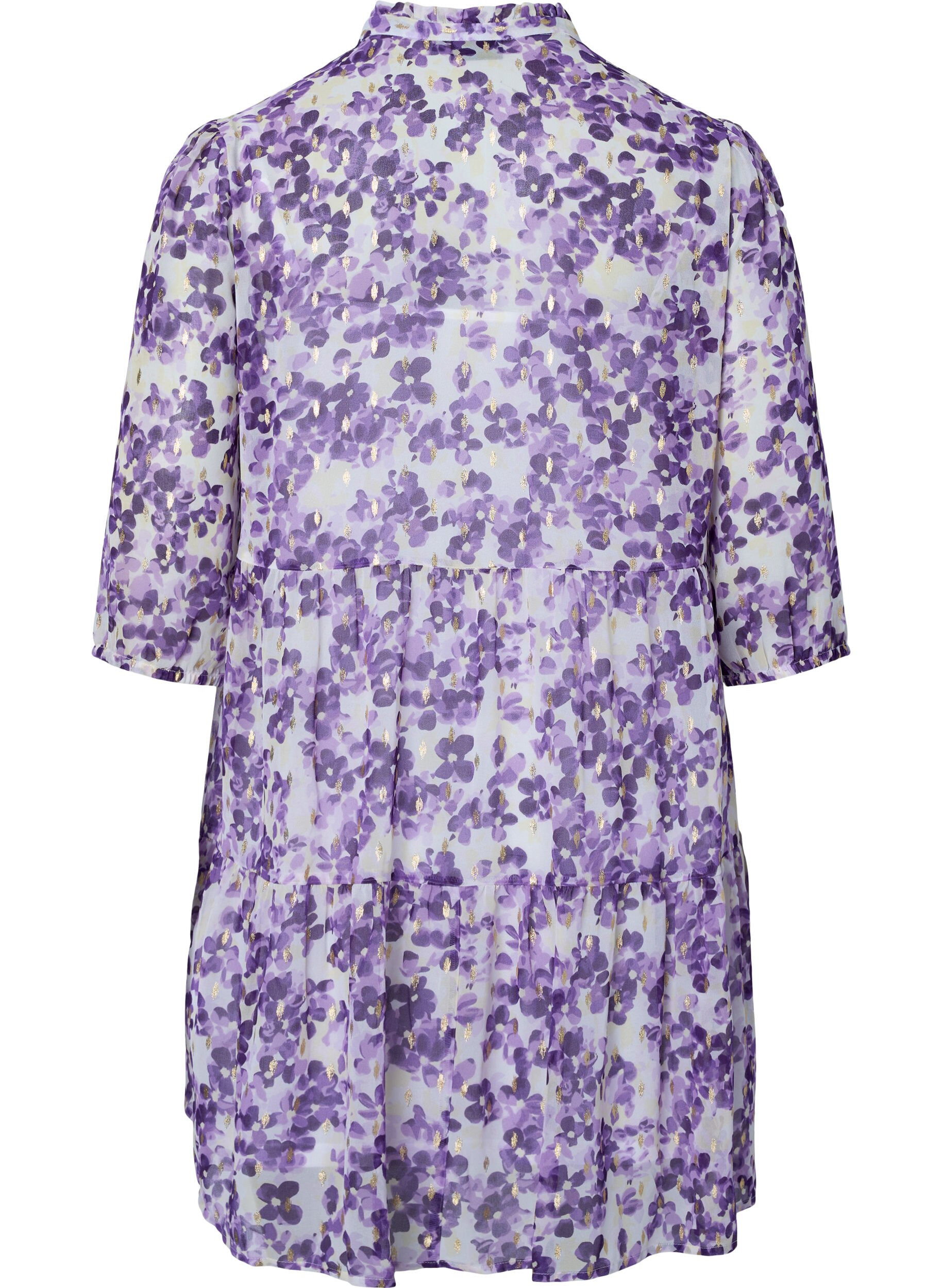 Zizzi Tunika kukkakuosilla ja lurexilla, Beige/Purple Flower, Packshot image number 1