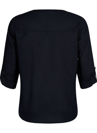 Puuvillainen paitapusero v-aukolla, Black, Packshot image number 1