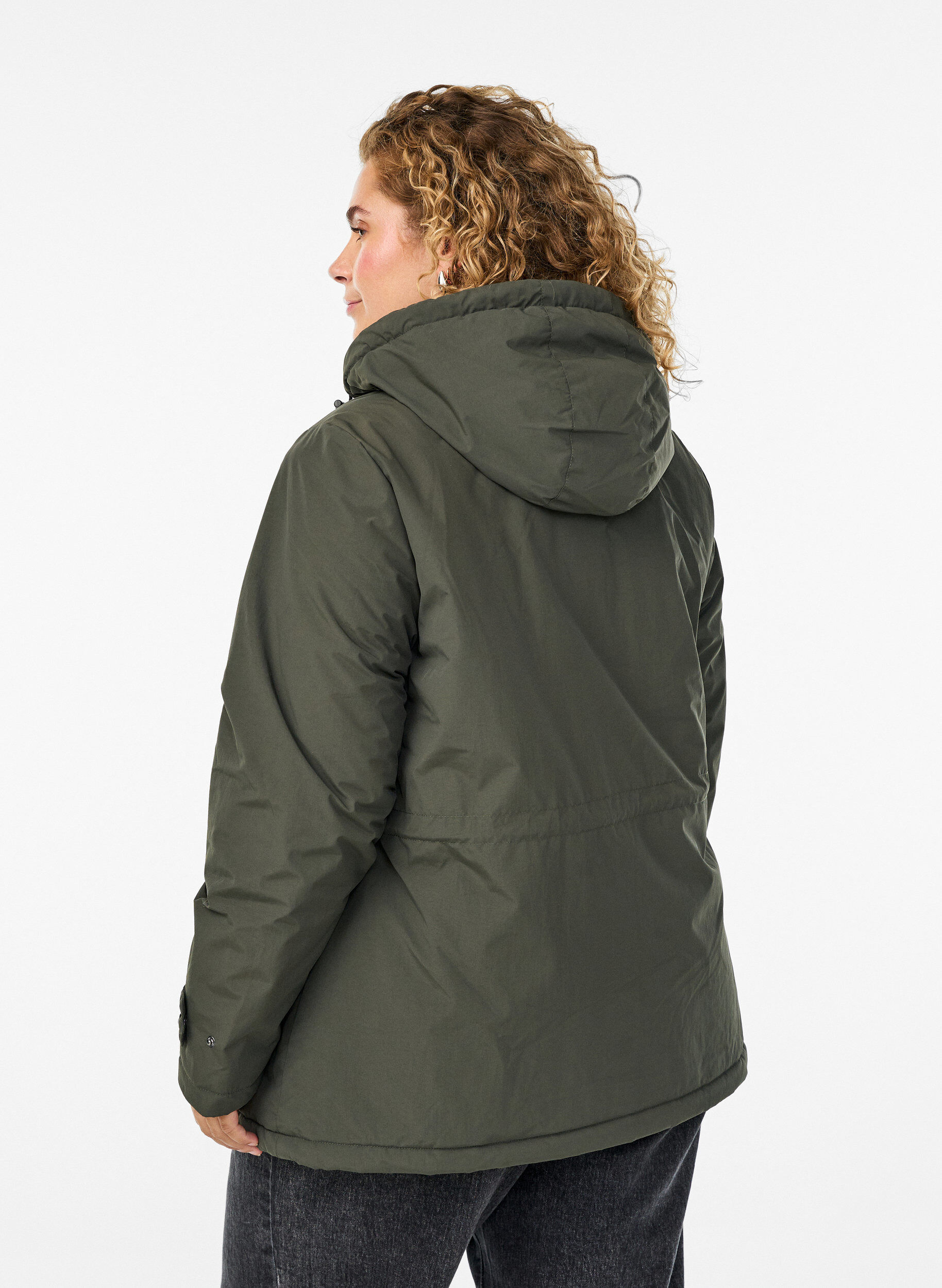 Zizzi Kevyt topattu parka, jonka hupussa on pehme&auml; teddy-vuori, Vihre&auml;, Model image number 2