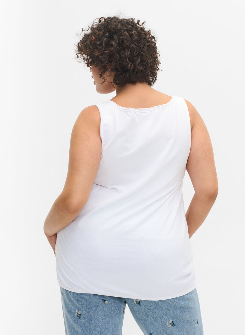 Puuvillatoppi pyöreällä pääntiellä ja pitsillä, Bright White, Model image number 1