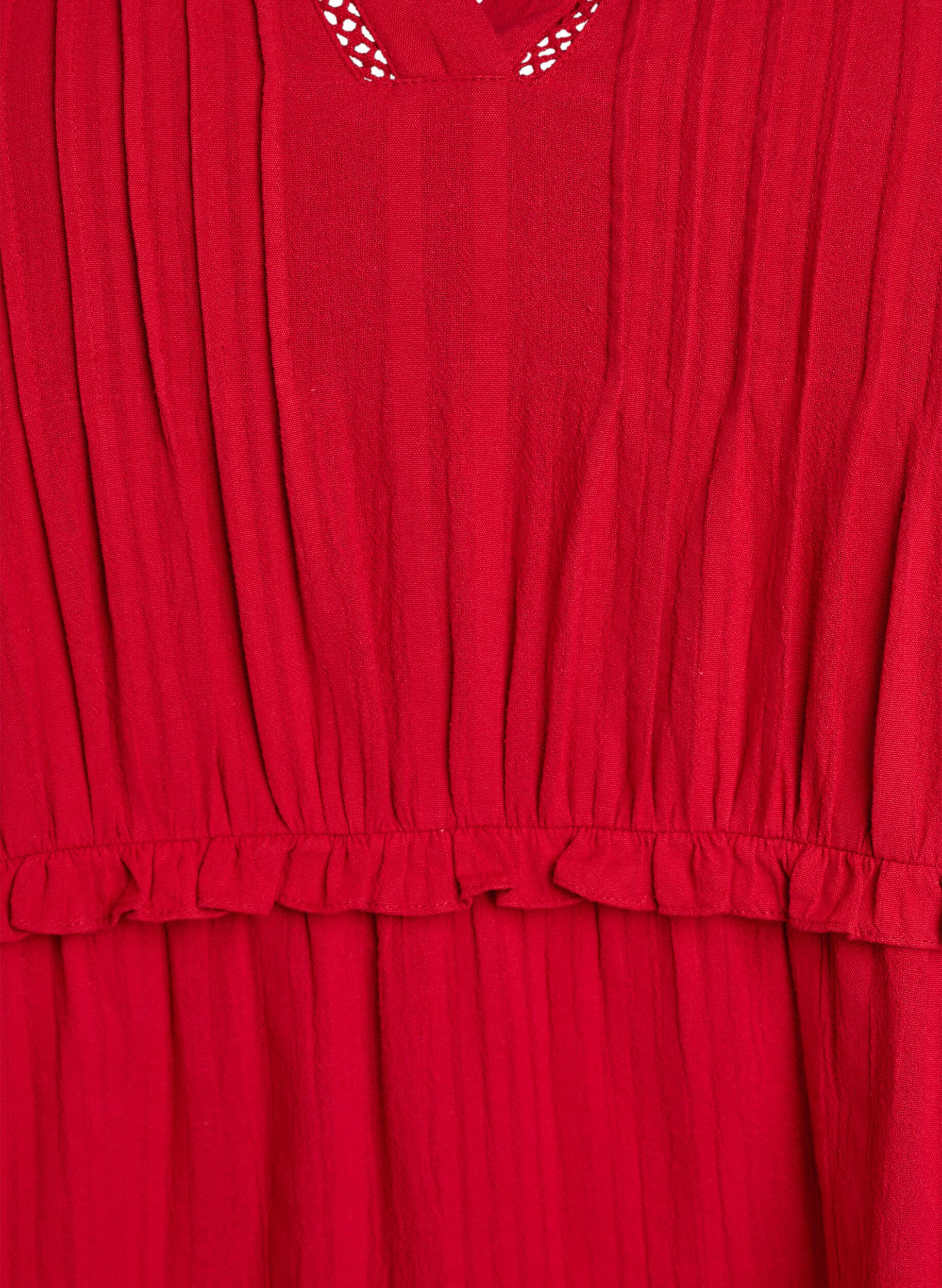 Zizzi 3/4-hihainen puuvillamekko r&ouml;yhel&ouml;ill&auml;, Punainen, Packshot image number 2