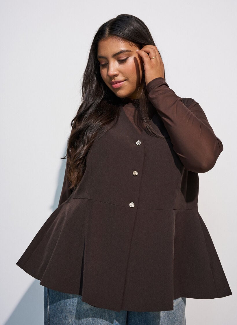Raitakuvioinen liivi peplum-helmalla, Ruskea, Model image number 0
