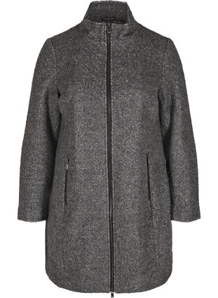 Vetoketjullinen takki villaa, Dark Grey Melange, Packshot image number 0