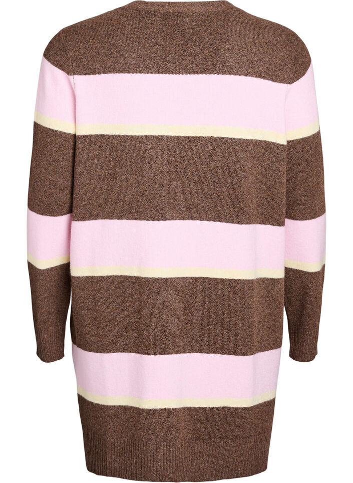 Pitkä neuletakki leveillä raidoilla, Ruskea, Packshot image number 1