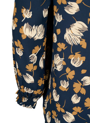 FLASH – Pitkähihainen smokattu ja kuviollinen pusero, Navy Brown Flower, Packshot image number 3