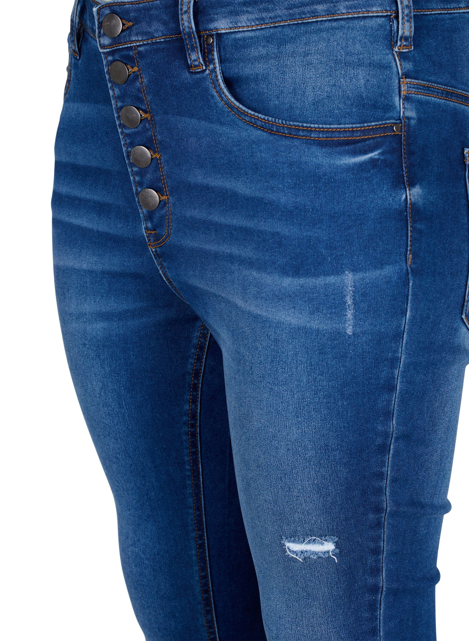 Zizzi Korkeavy&ouml;t&auml;r&ouml;iset Amy-farkut napeilla, Blue denim, Packshot image number 2
