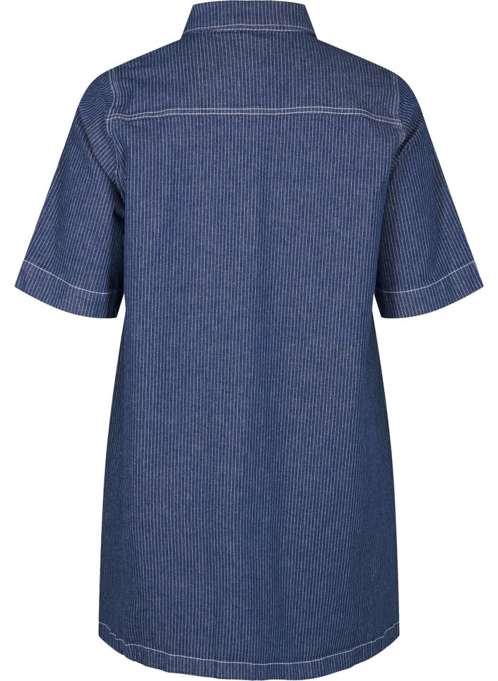 Liituraitainen farkkumekko, jossa on rintataskut, Blue Denim Stripe, Packshot image number 1