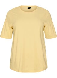 Ribattu jerseypusero, jossa on lyhyet hihat, Keltainen