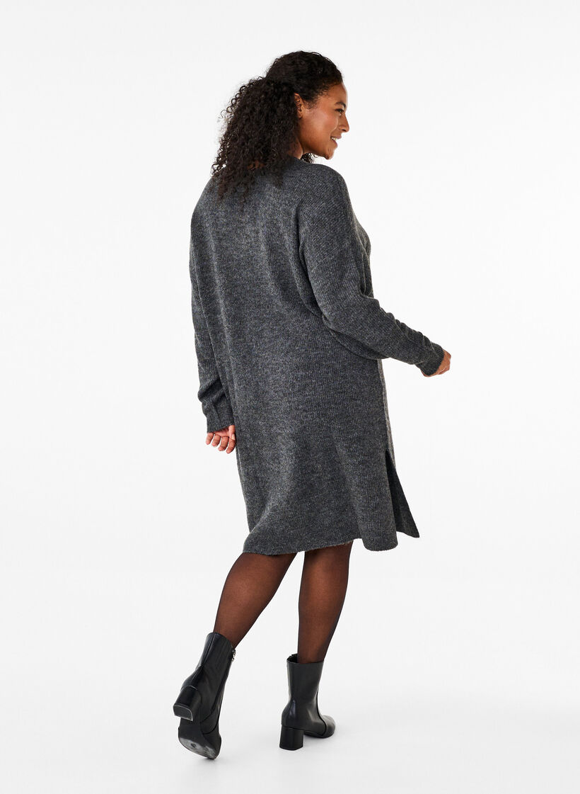 Pitkähihainen ribbineulemekko, Dark Grey Black Mel., Model image number 1