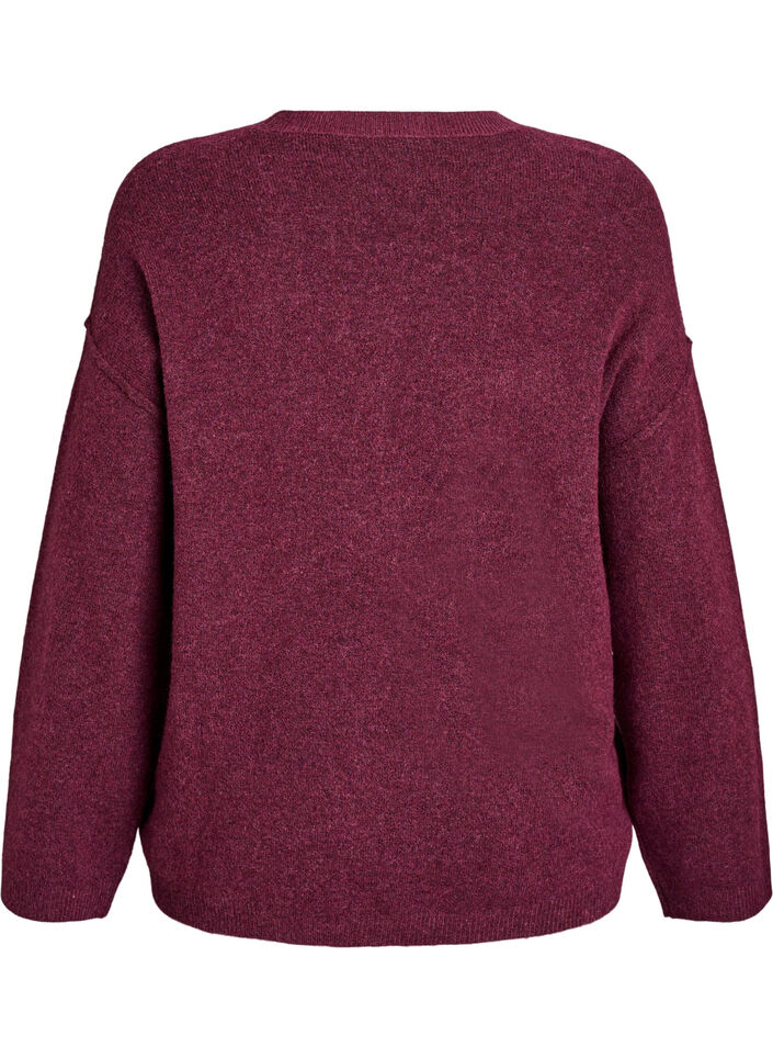 V&auml;lj&auml; neulepusero, jossa n&auml;kyv&auml;t saumat, Tumma Bordeaux, Packshot image number 1