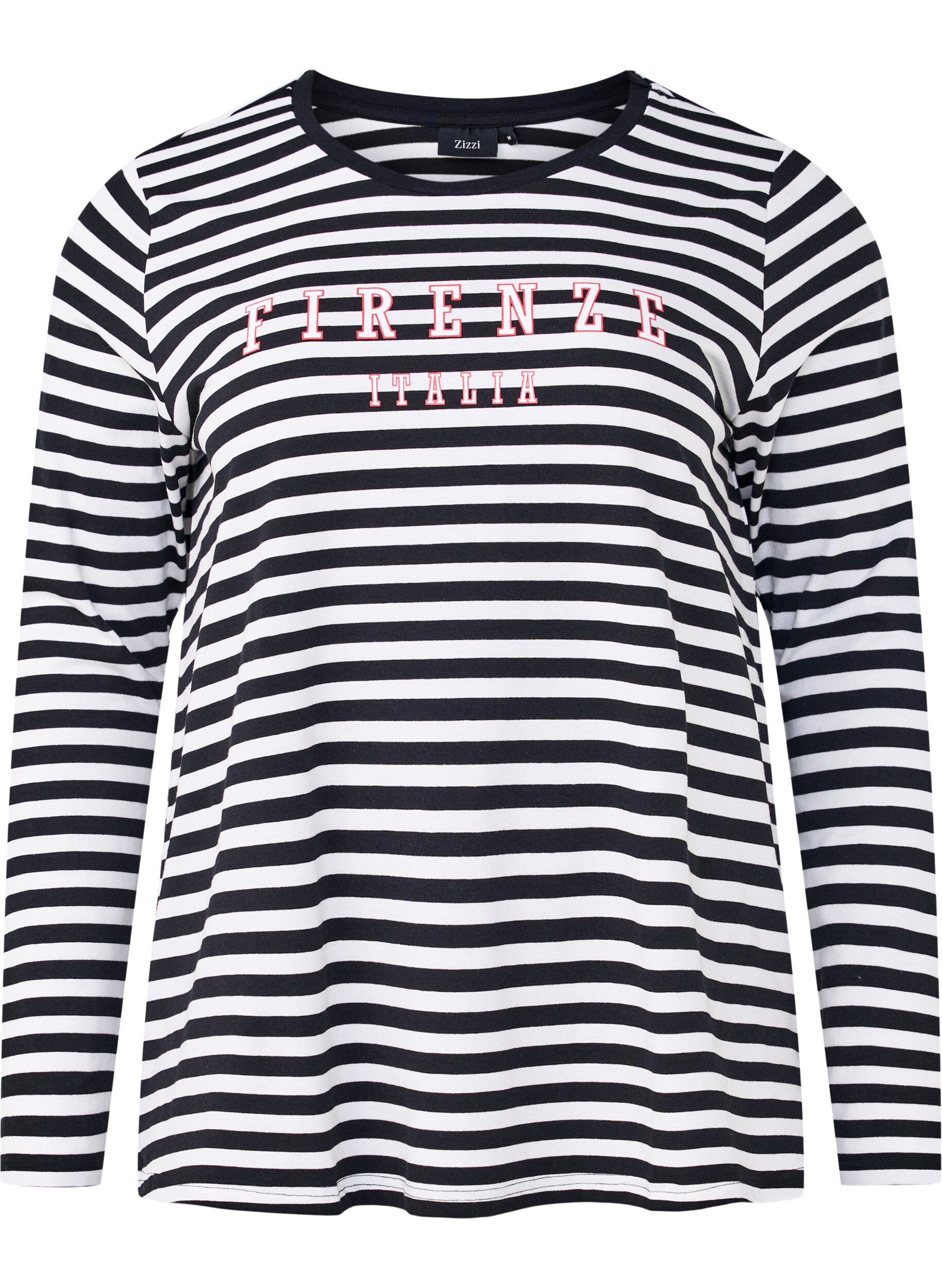 Zizzi Raidallinen pusero printill&auml;, White w.Black Stripe, Packshot image number 0