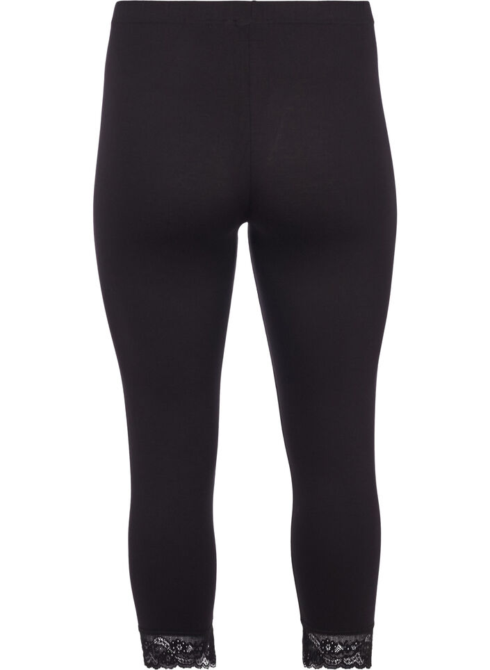 3/4-pituiset basic leggingsit pitsireunuksella, Black, Packshot image number 1