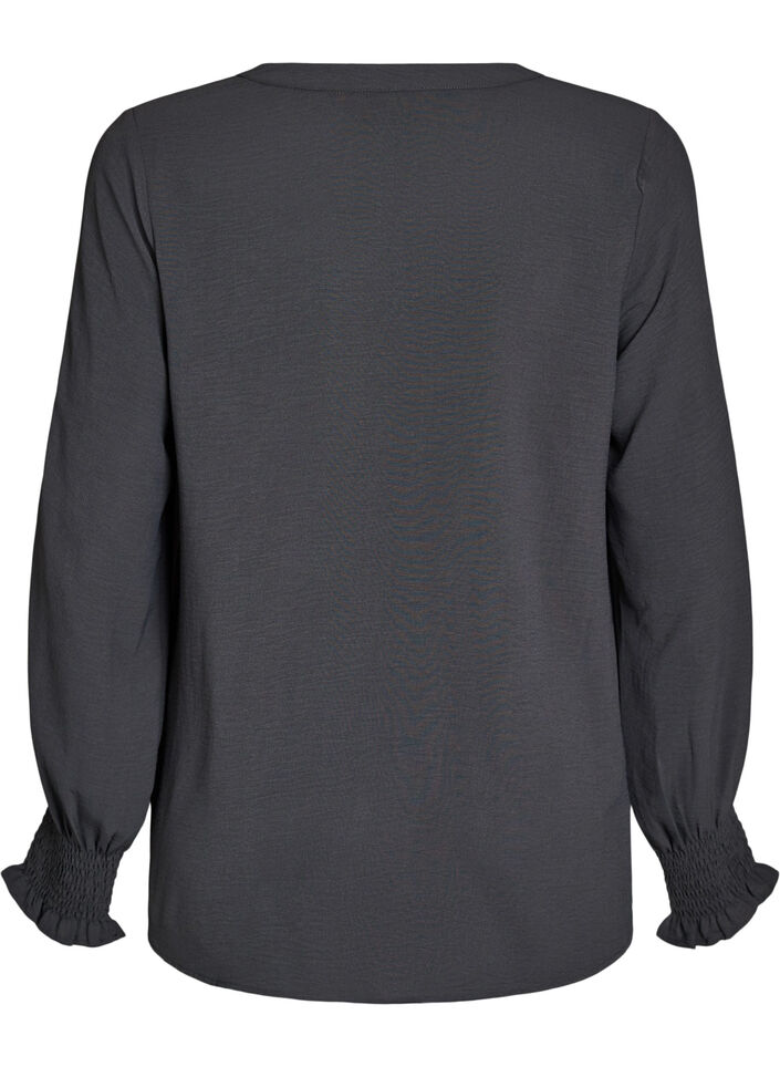 Pusero smock-kalvosimilla ja v-p&auml;&auml;ntiell&auml;, Harmaa, Packshot image number 1