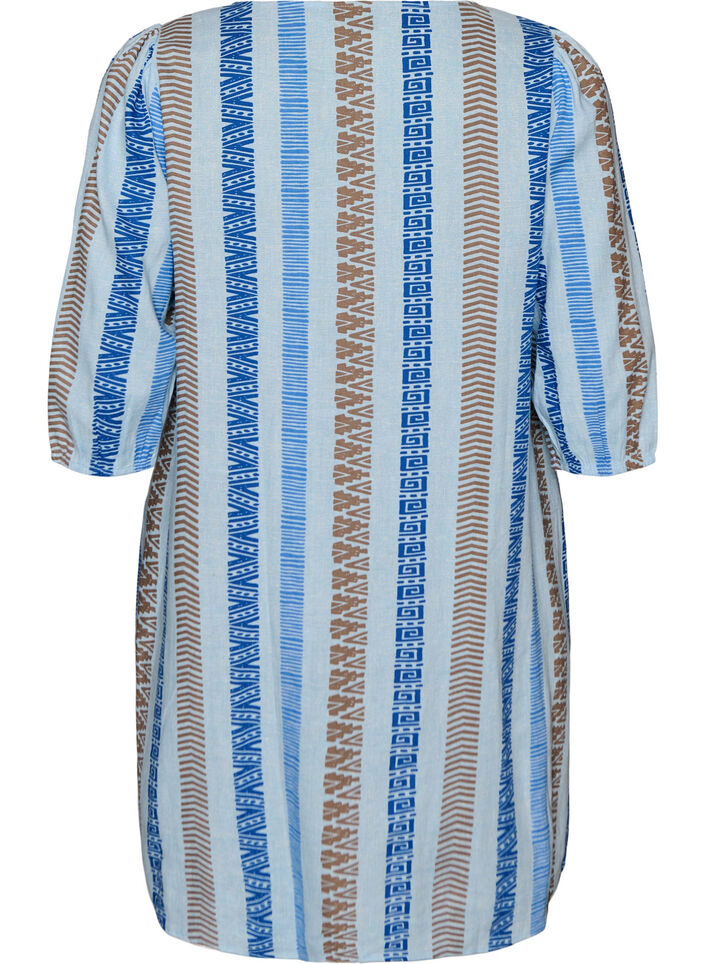 Lyhyt mekko pellavasta ja viskoosista, 3/4-hihoilla, Sininen, Packshot image number 1