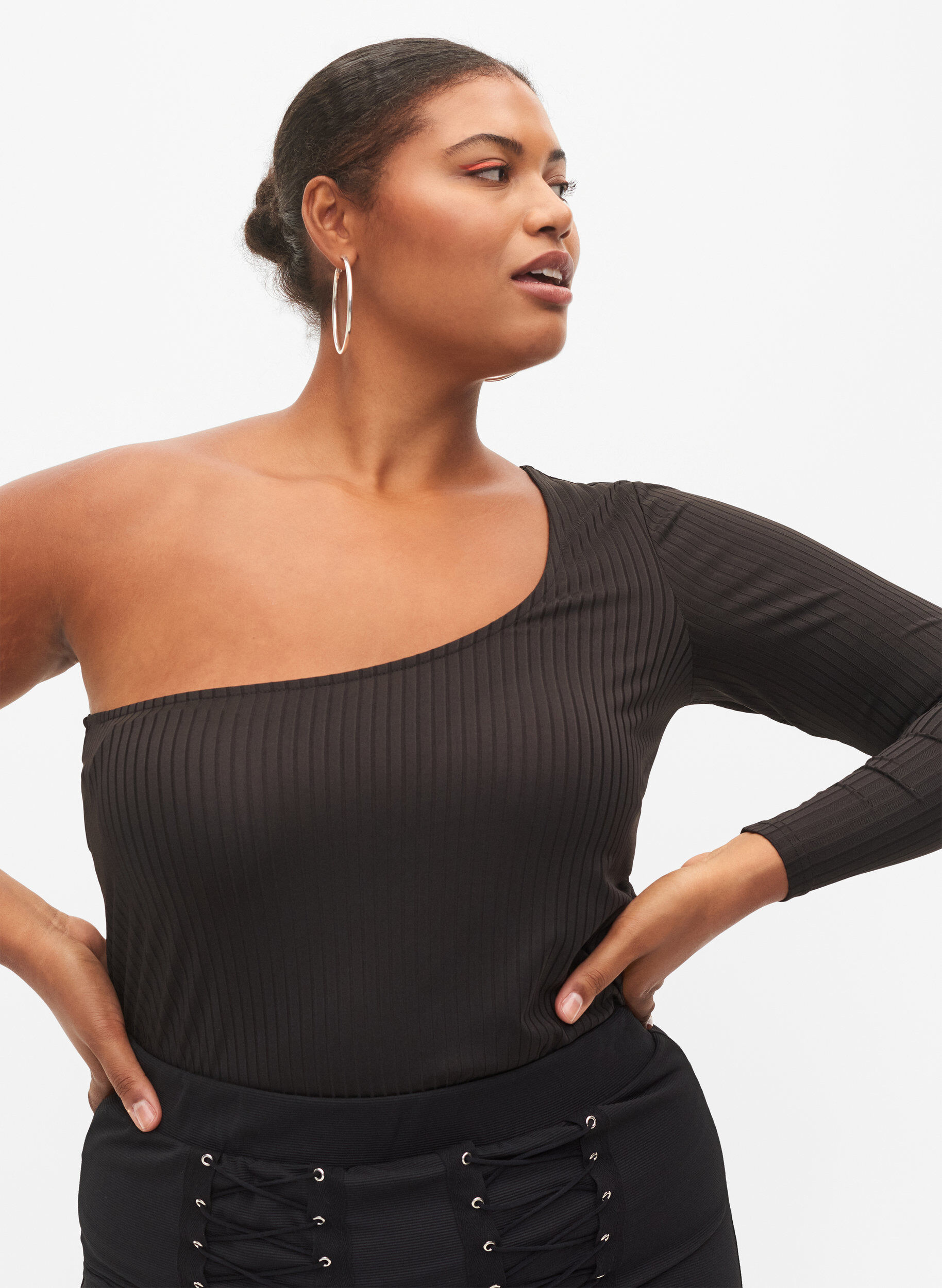 Zizzi One shoulder -pusero, Black, Model image number 2