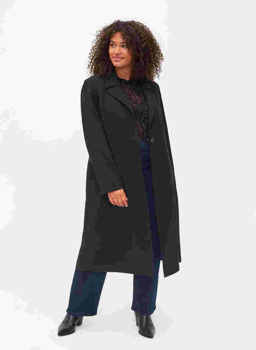 Pitkä takki napituksella, Black, Model image number 2