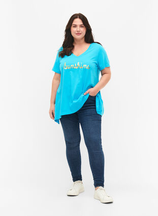 Lyhythihainen puuvillainen t-paita, Blue Atoll Sunshine, Model image number 2