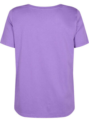 Puuvillainen t-paita tekstiprintillä ja v-pääntiellä, Deep Lavender ORI, Packshot image number 1