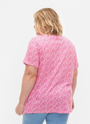 Kukallinen t-paita puuvillaa v-pääntiellä, Shocking Pink AOP, Model image number 1