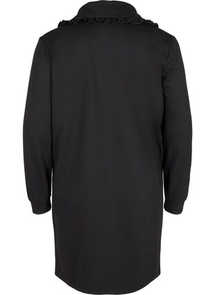 Pitkä takki leveällä kauluksella ja röyhelöllä, Black, Packshot image number 1