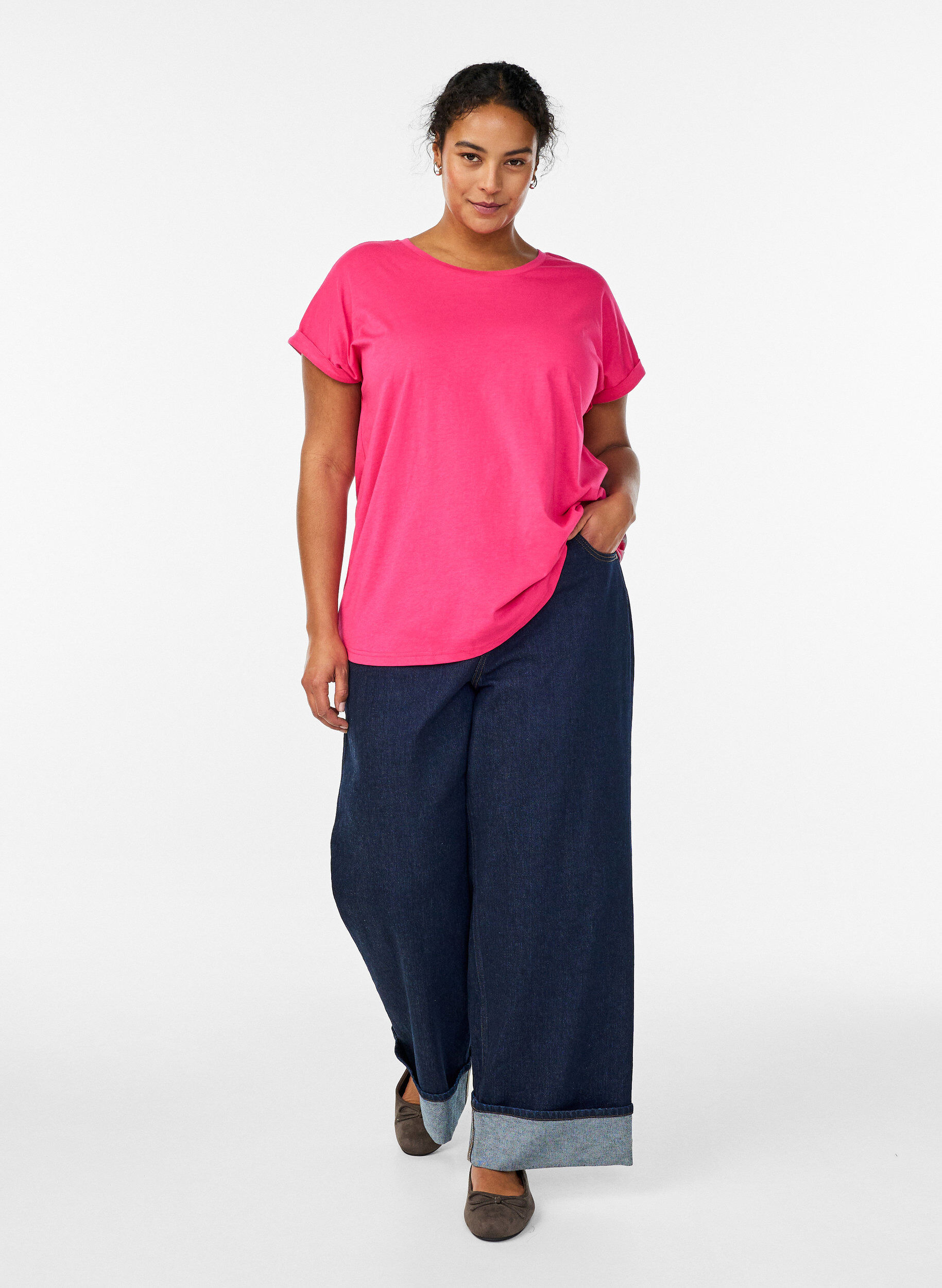 Zizzi Lyhythihainen t-paita puuvillasekoitteesta, Vaaleanpunainen, Model image number 1