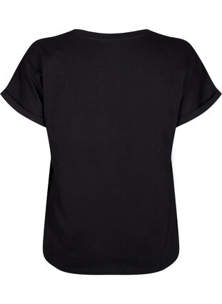 Luomupuuvillasta valmistettu T-paita broderie anglaise -reunuksella, Black, Packshot image number 1