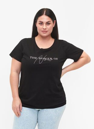Lyhythihainen puuvillainen t-paita joustoreunuksella , Black W. Now, Model image number 0