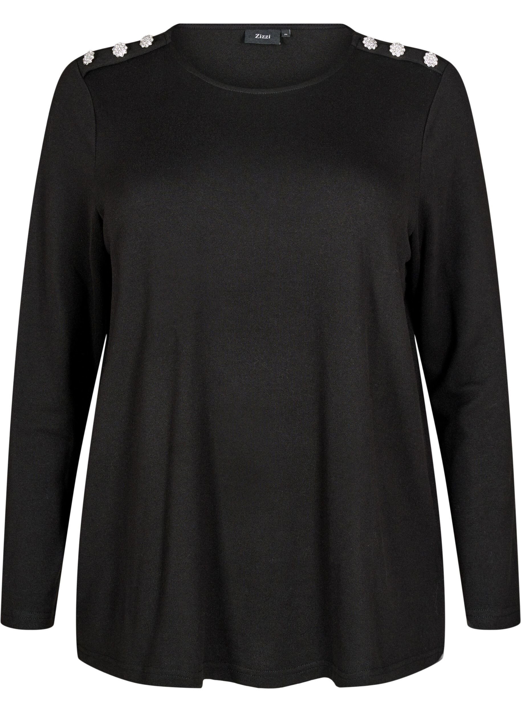 Zizzi Paljettipusero koristeellisilla napeilla, Musta, Packshot image number 0