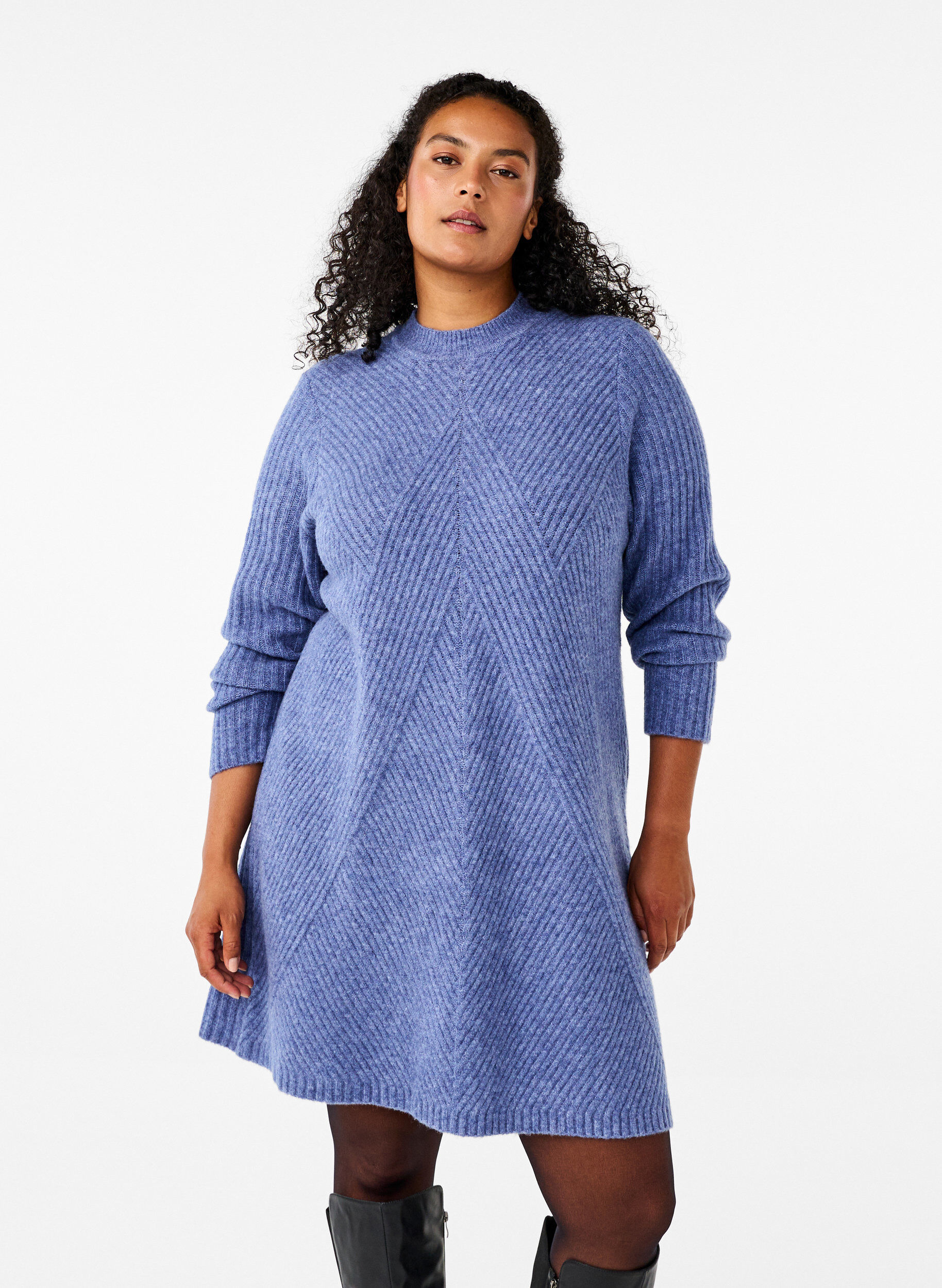 Zizzi Lyhyt ribattu mekko py&ouml;re&auml;ll&auml; p&auml;&auml;ntiell&auml;, Grey Blue Mel., Model image number 0