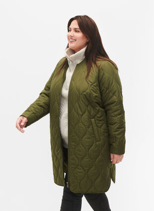 Pitkä topattu takki taskuilla ja vetoketjuilla, Winter Moss, Model image number 2