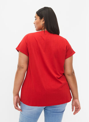 Lyhythihainen puuvillasekoitteinen T-paita, Tango Red, Model image number 1