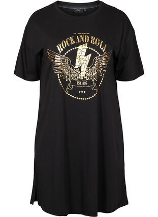 Puuvillainen t-paitamekko printillä, Black w. Gold, Packshot image number 0