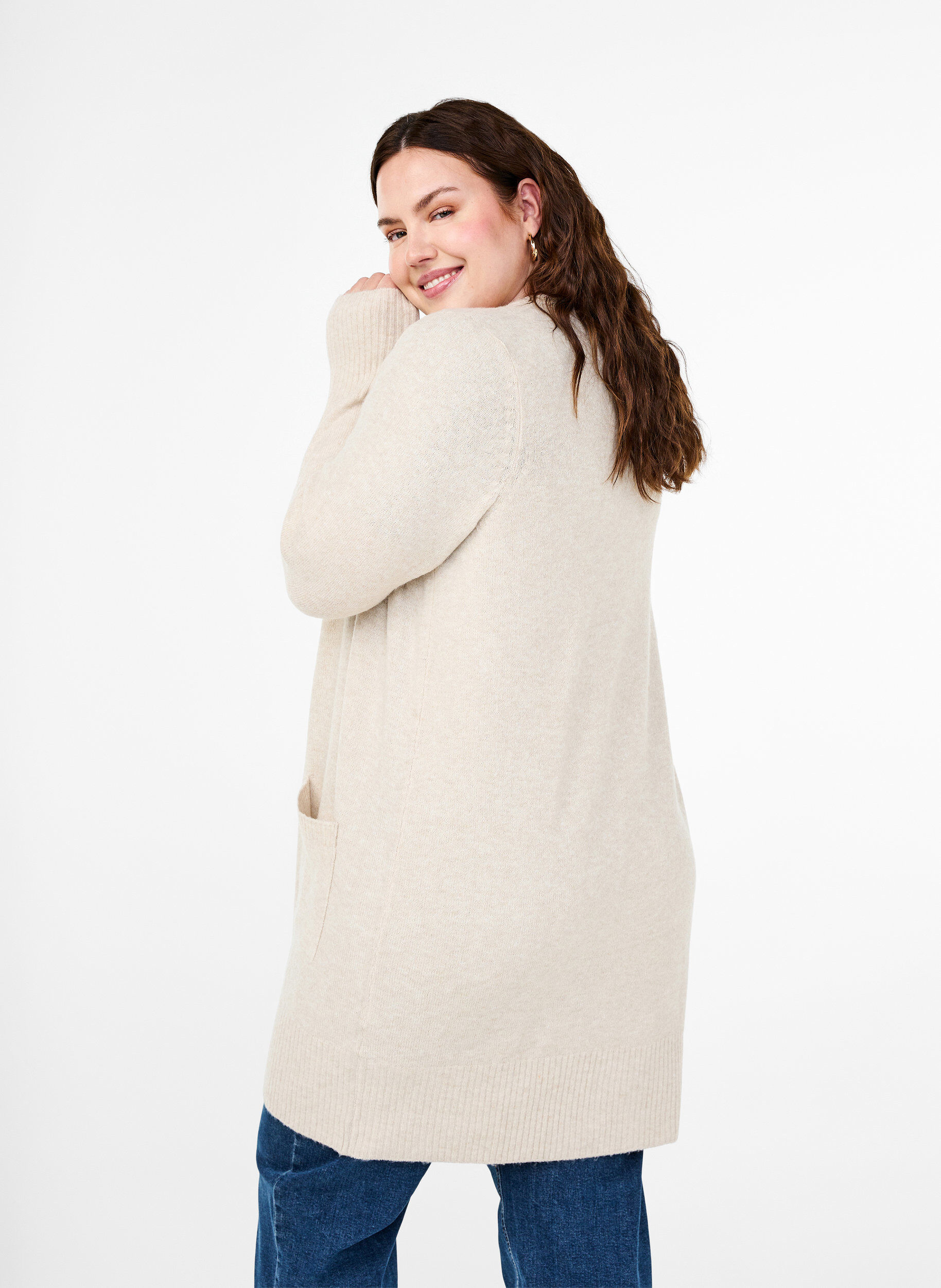 ZizziJoustinneuletakki taskuilla, Beige, Model image number 2