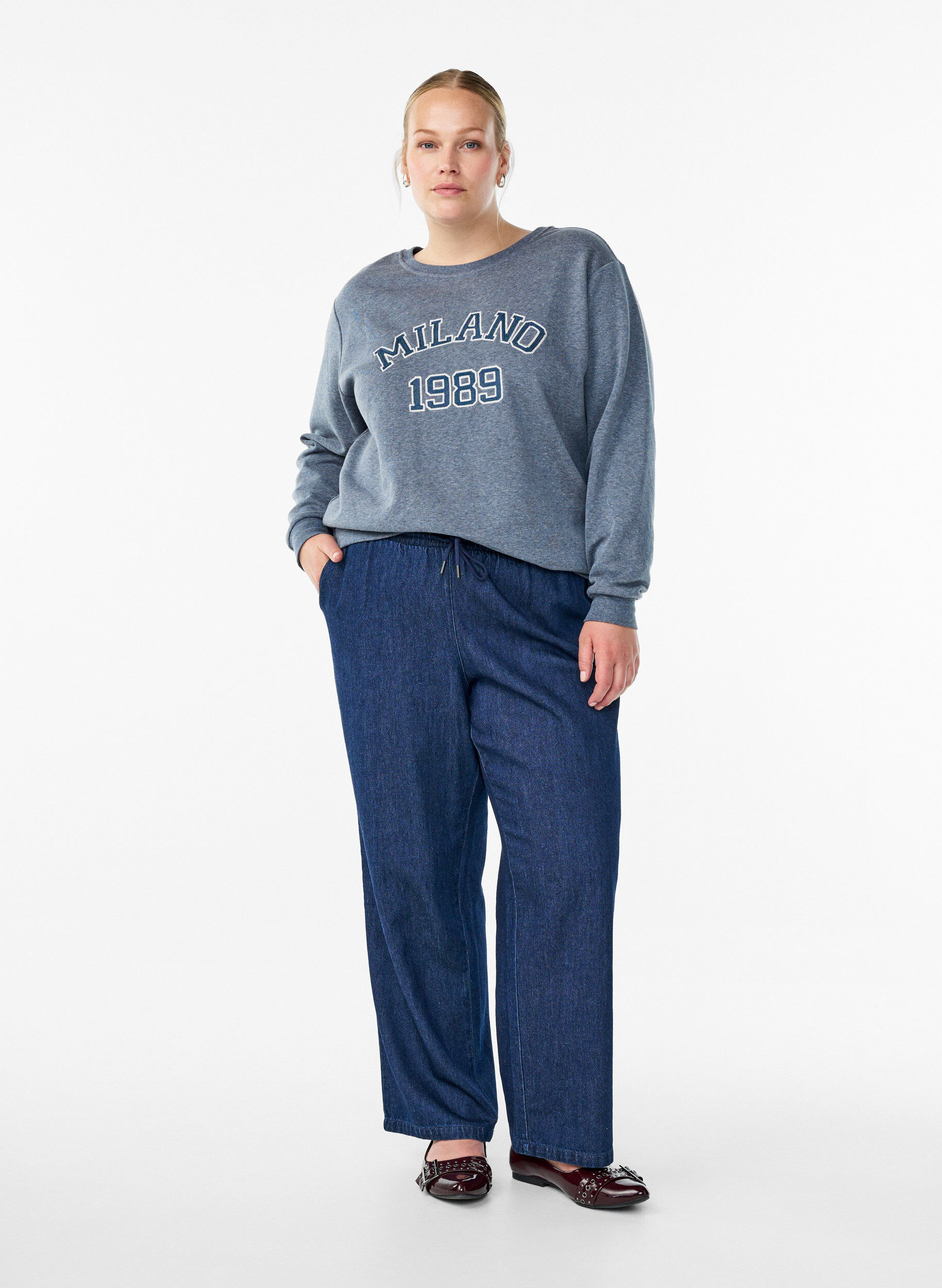 Zizzi Milan -kuvioitu collegepaita, Harmaa, Model image number 1