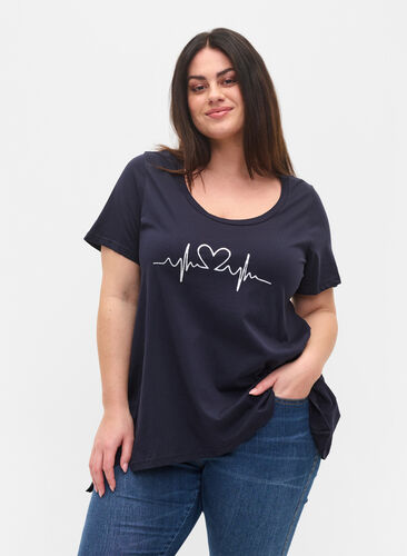 Lyhythihainen puuvillainen t-paita a-mallissa , Night Sky Silv Heart, Model image number 0