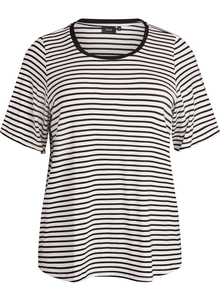 T-paita TENCEL&trade; Lyocellista ja raidoilla, Valkoinen, Packshot image number 0