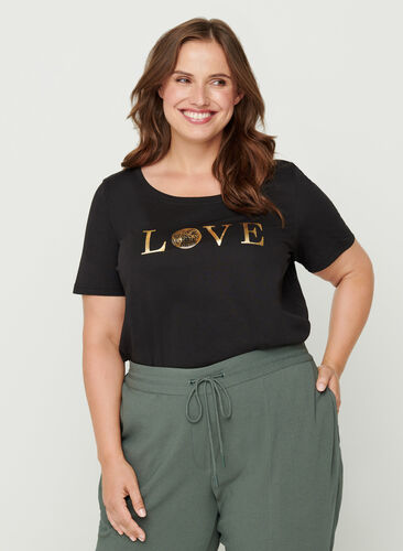 Lyhythihainen t-paita printillä , Black w. Love, Model image number 0