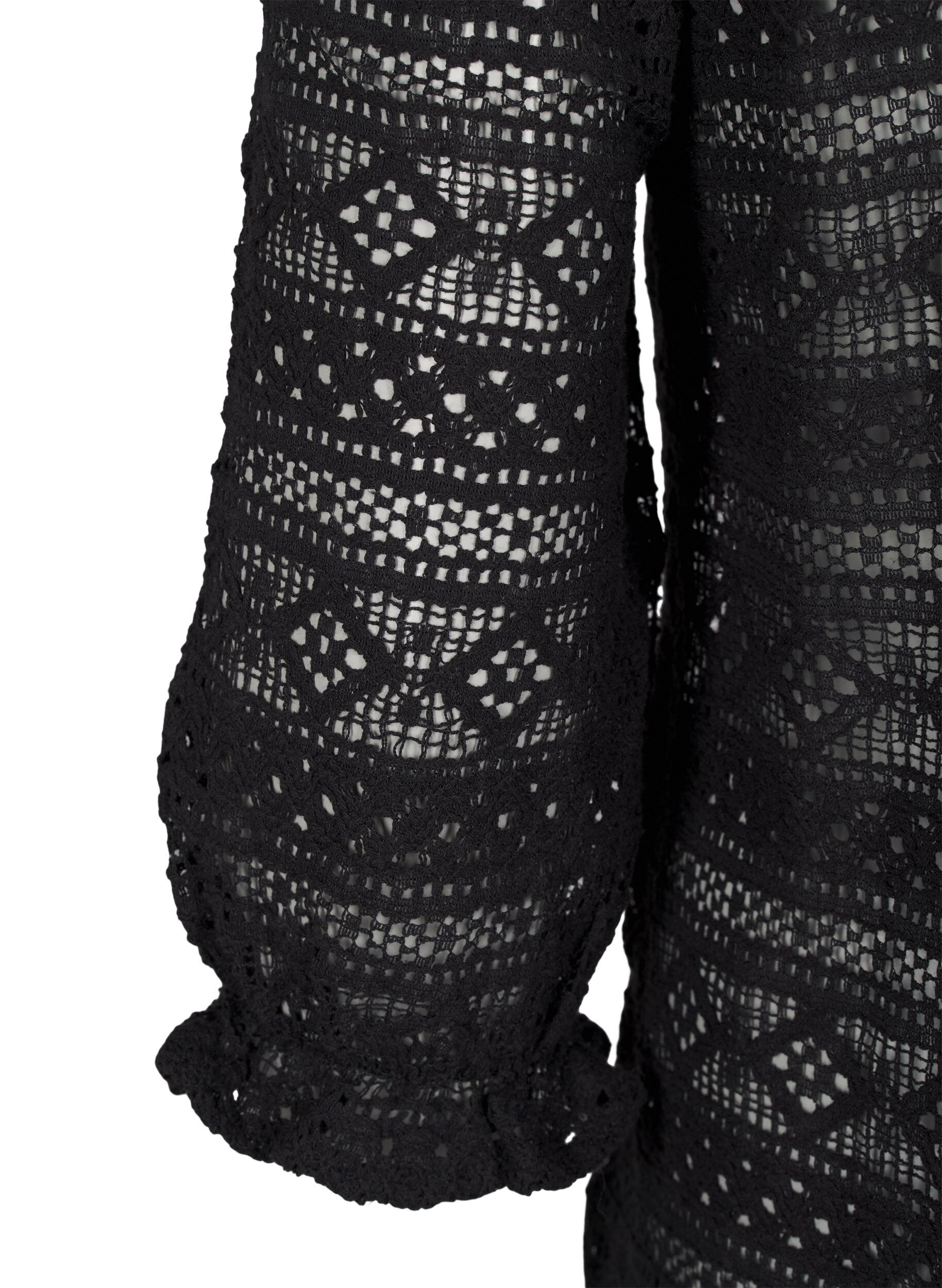 Zizzi Pusero, jossa reik&auml;kuviointi ja 3/4-hihat, Musta, Packshot image number 3