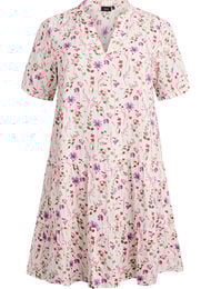 Lyhyt A-linjainen mekko puuvillamusliinista, Beige