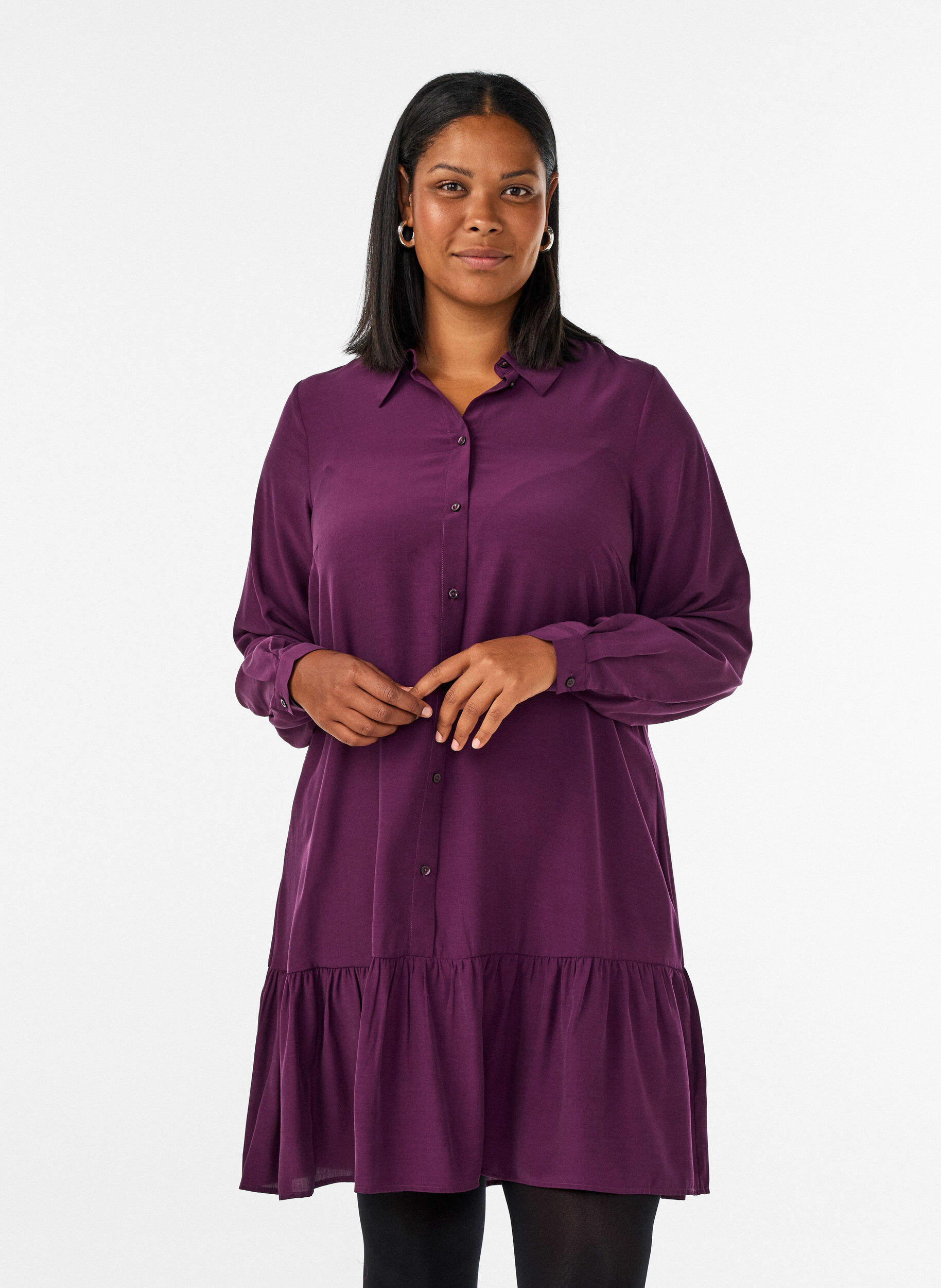 ZizziLyhyt paitamekko r&ouml;yhel&ouml;kerroksella, Violetti, Model image number 0